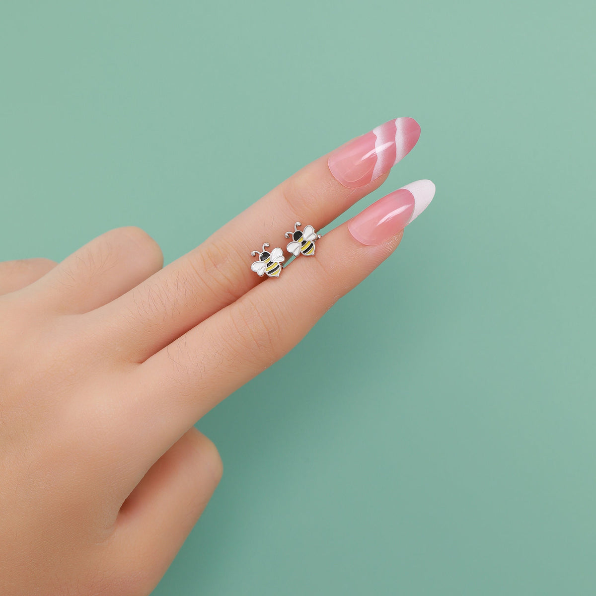 Enamel Bumble Bee Stud Earrings in Sterling Silver, Earrings, Tiny Bee Earrings, Tiny Bee Stud, Silver Bee Earrings, Sterling Silver Bee