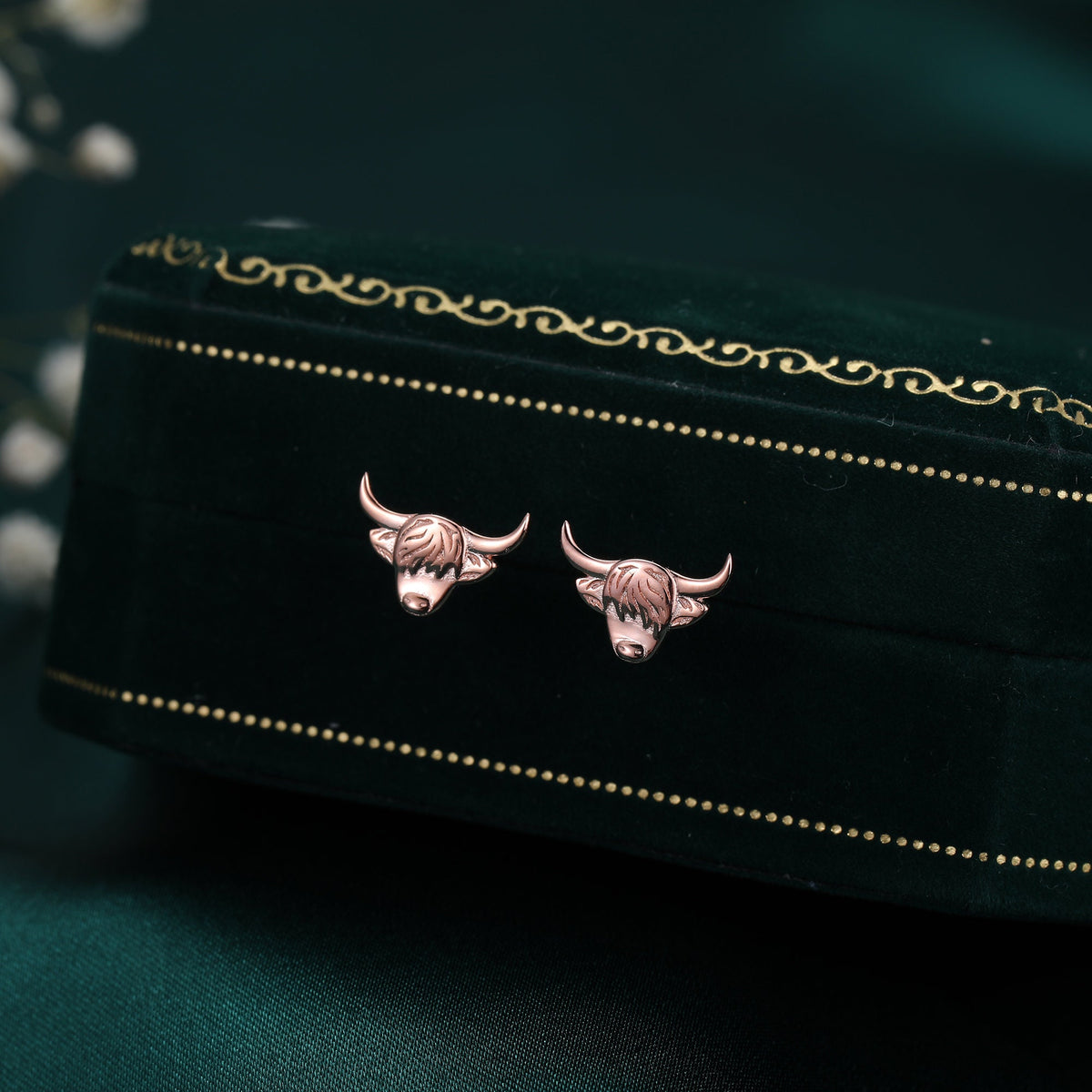 Highland Cow Stud Earrings in Sterling Silver, Silver, Gold or Rose Gold, Bull Earrings, Cow Earrings