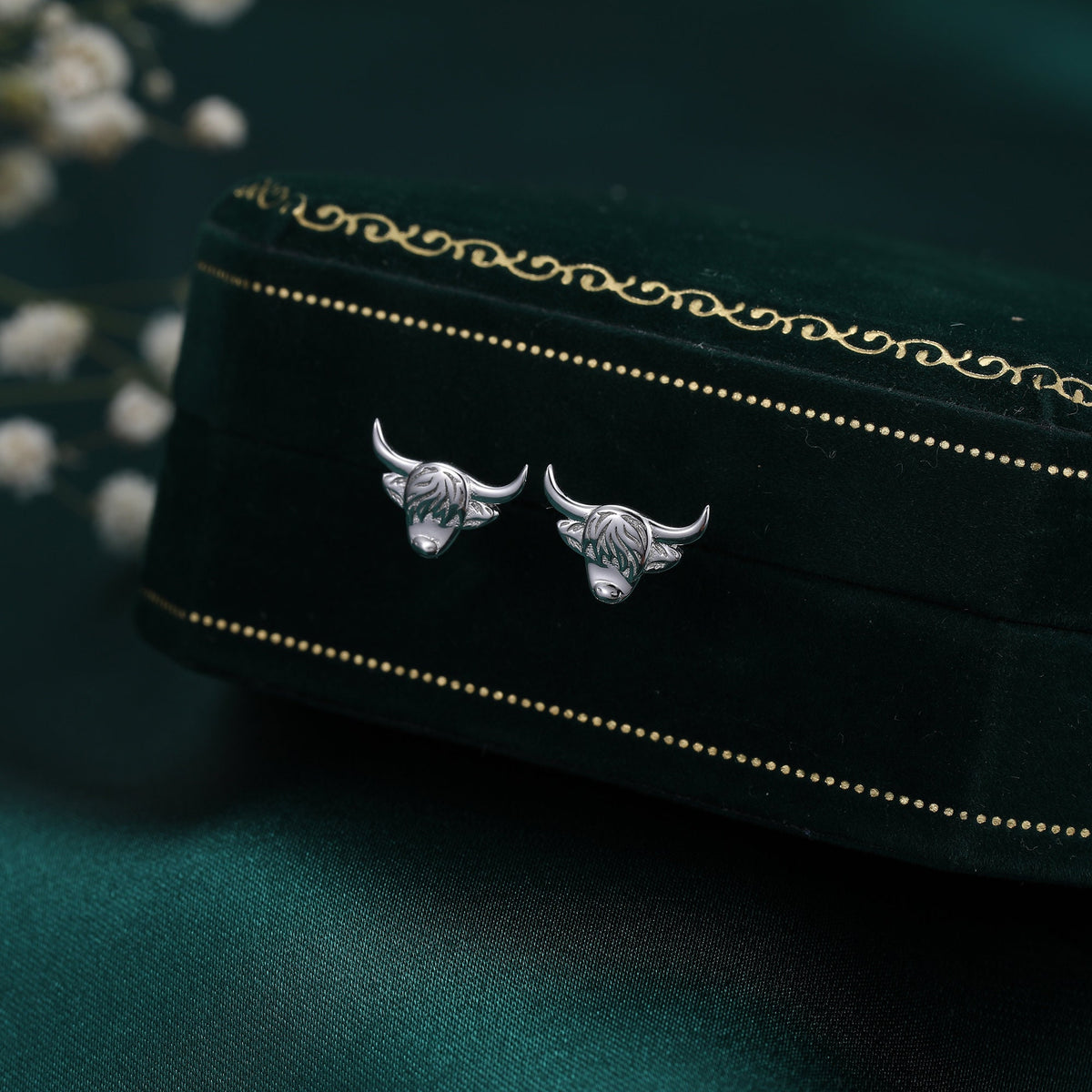 Highland Cow Stud Earrings in Sterling Silver, Silver, Gold or Rose Gold, Bull Earrings, Cow Earrings