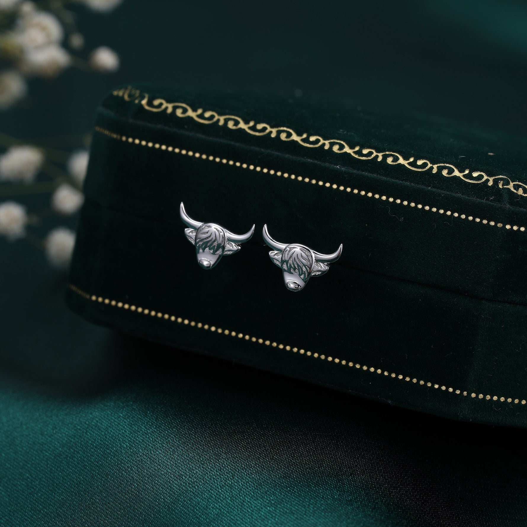Highland Cow Stud Earrings in Sterling Silver, Silver, Gold or Rose Gold, Bull Earrings, Cow Earrings