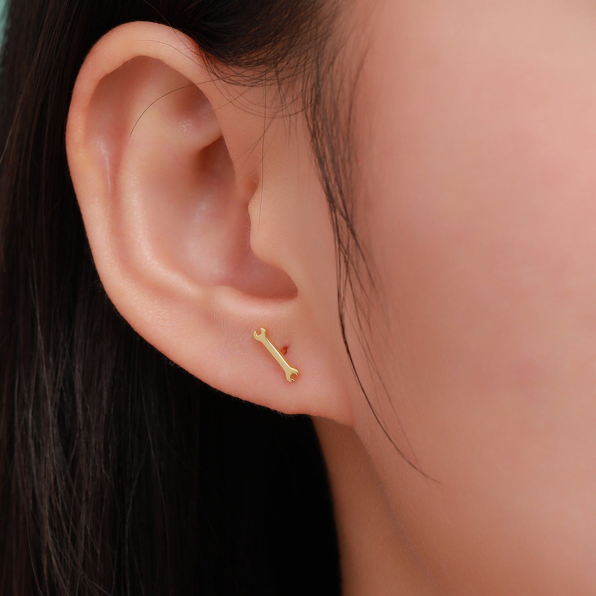 Extra Tiny DIY Tools Stud Earrings in Sterling Silver, Hammer and Spanner Asymmetric Earrings, Very Tiny Earrings,