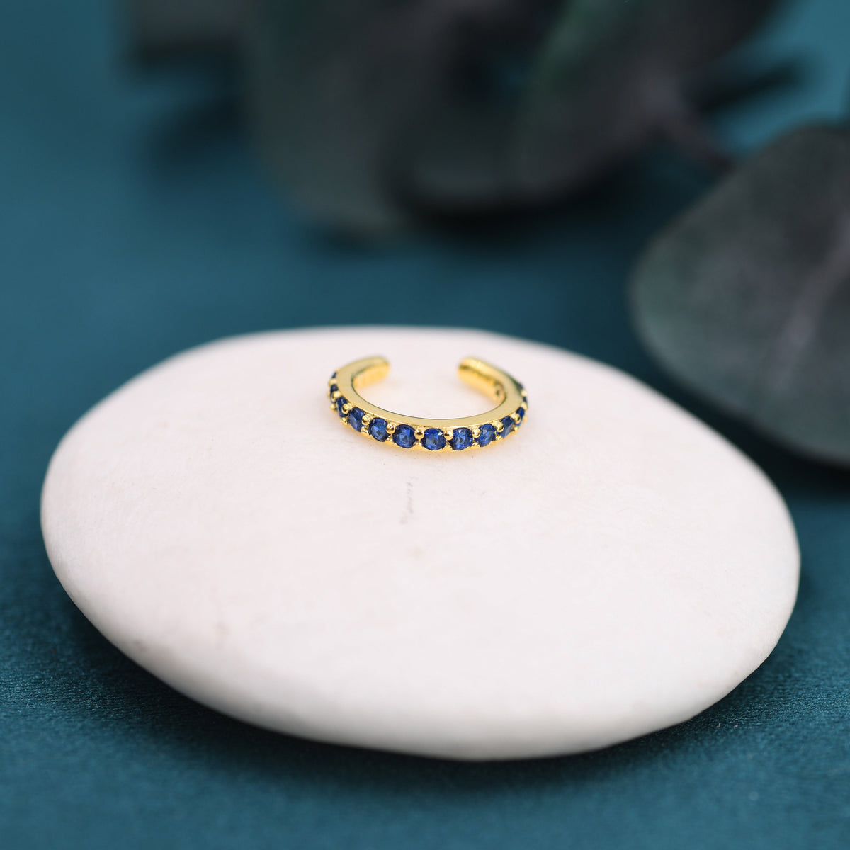 Sapphire Blue CZ Ear Cuff in Sterling Silver, Silver or Gold, Simple Piercing Free Earrings, Minimalist Ear Cuff, Blue CZ Ear Cuff