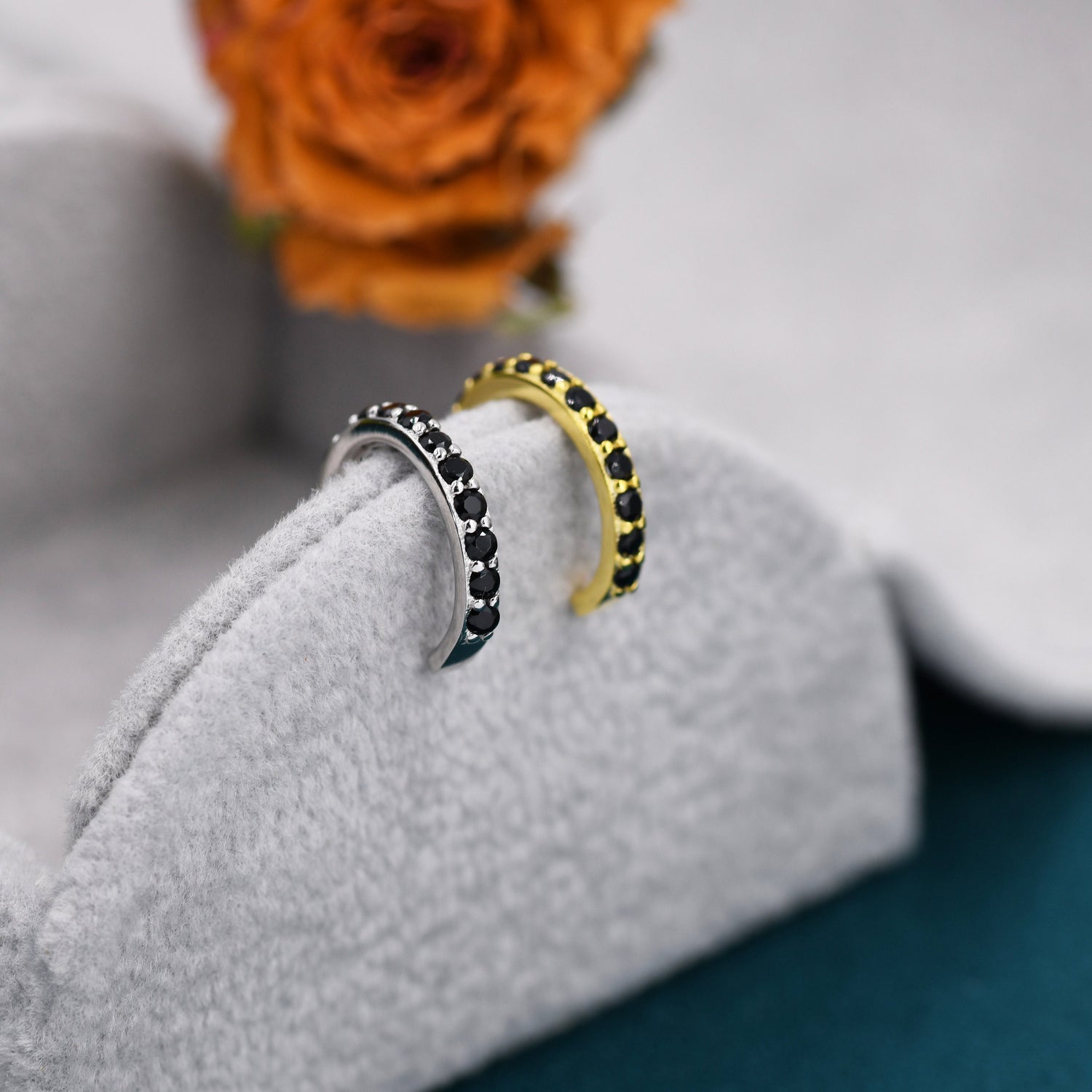 Black CZ Ear Cuff in Sterling Silver, Silver or Gold, Simple Piercing Free Earrings, Minimalist Ear Cuff, Purple CZ Ear Cuff