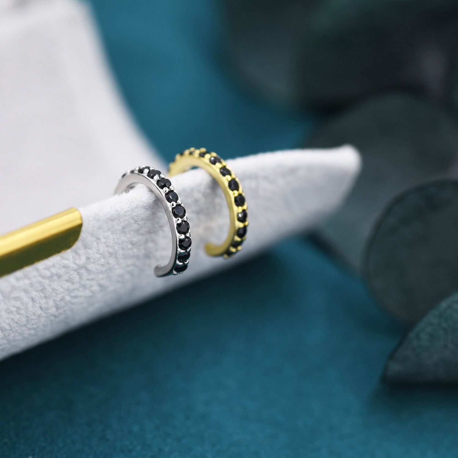 Black CZ Ear Cuff in Sterling Silver, Silver or Gold, Simple Piercing Free Earrings, Minimalist Ear Cuff, Purple CZ Ear Cuff