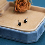 Sterling Silver Black Onyx Stud Earrings, 4mm Genuine Black Onyx Stone, Four Prong Onyx Stud, Semi-precious Jewellery