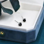 Sterling Silver Black Onyx Stud Earrings, 4mm Genuine Black Onyx Stone, Four Prong Onyx Stud, Semi-precious Jewellery