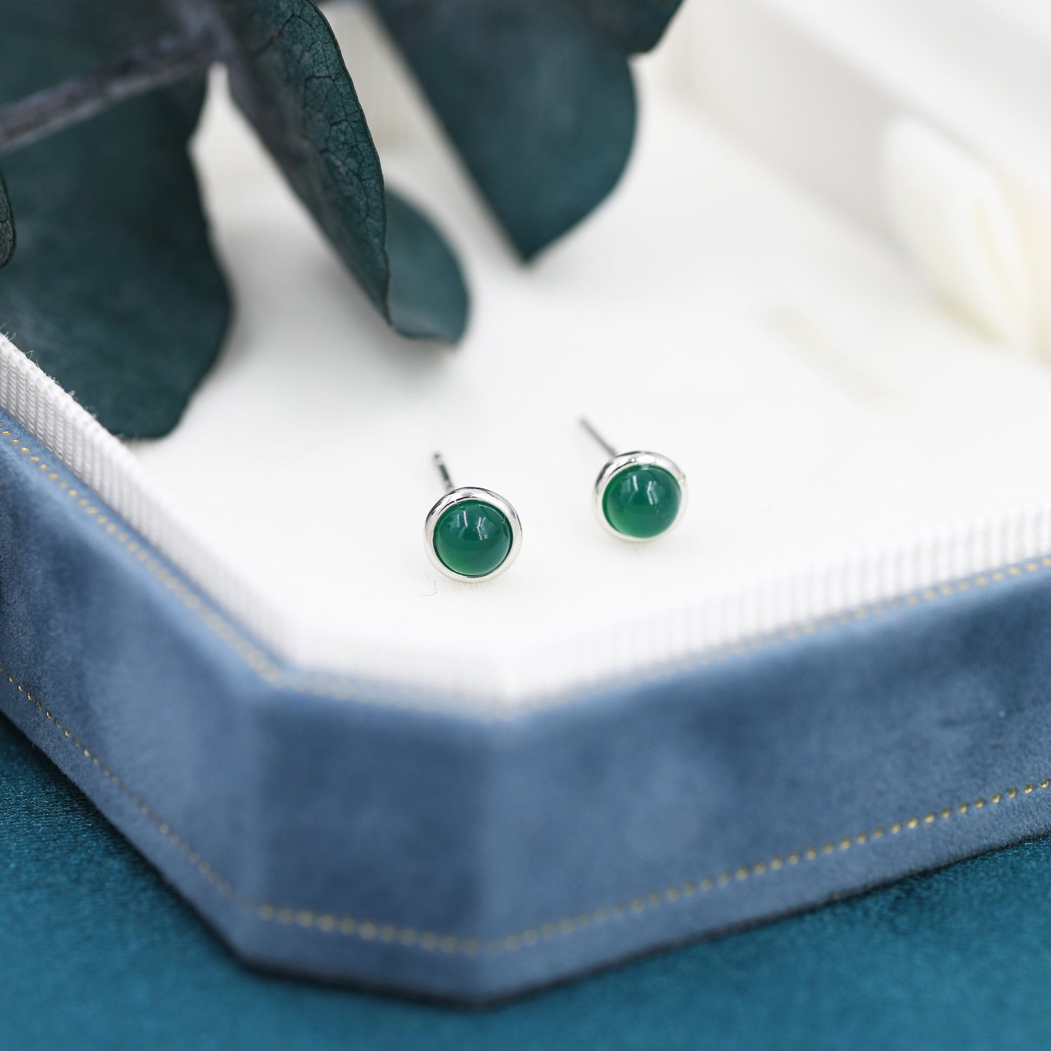 Sterling Silver Green Onyx Stud Earrings, 4mm Bezel Set, Genuine Onyx Gemstone Stud, Minimalist Style