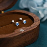 Tiny Aquamarine Blue CZ Barbell Earrings in Sterling Silver, 3mm CZ Screw Back Dot Earrings, Screwback Earrings, March Birthstone