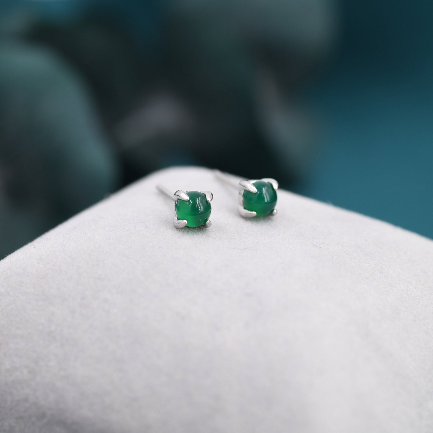 Sterling Silver Green Onyx Stud Earrings, 4mm Prong Set, 4 Prong, Genuine Onyx Gemstone Stud, Minimalist Style
