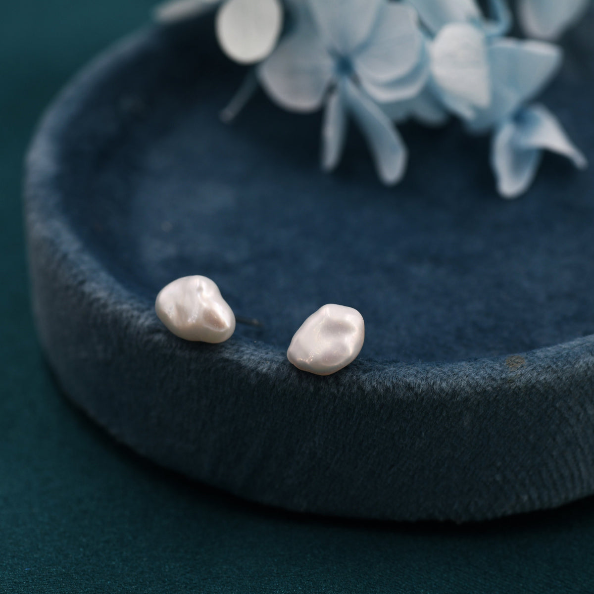 Sterling Silver Genuine Baroque Pearl Stud Earrings, 8mm, Natural Pearl Earrings, Irregular Shape Keshi Pearl Earrings
