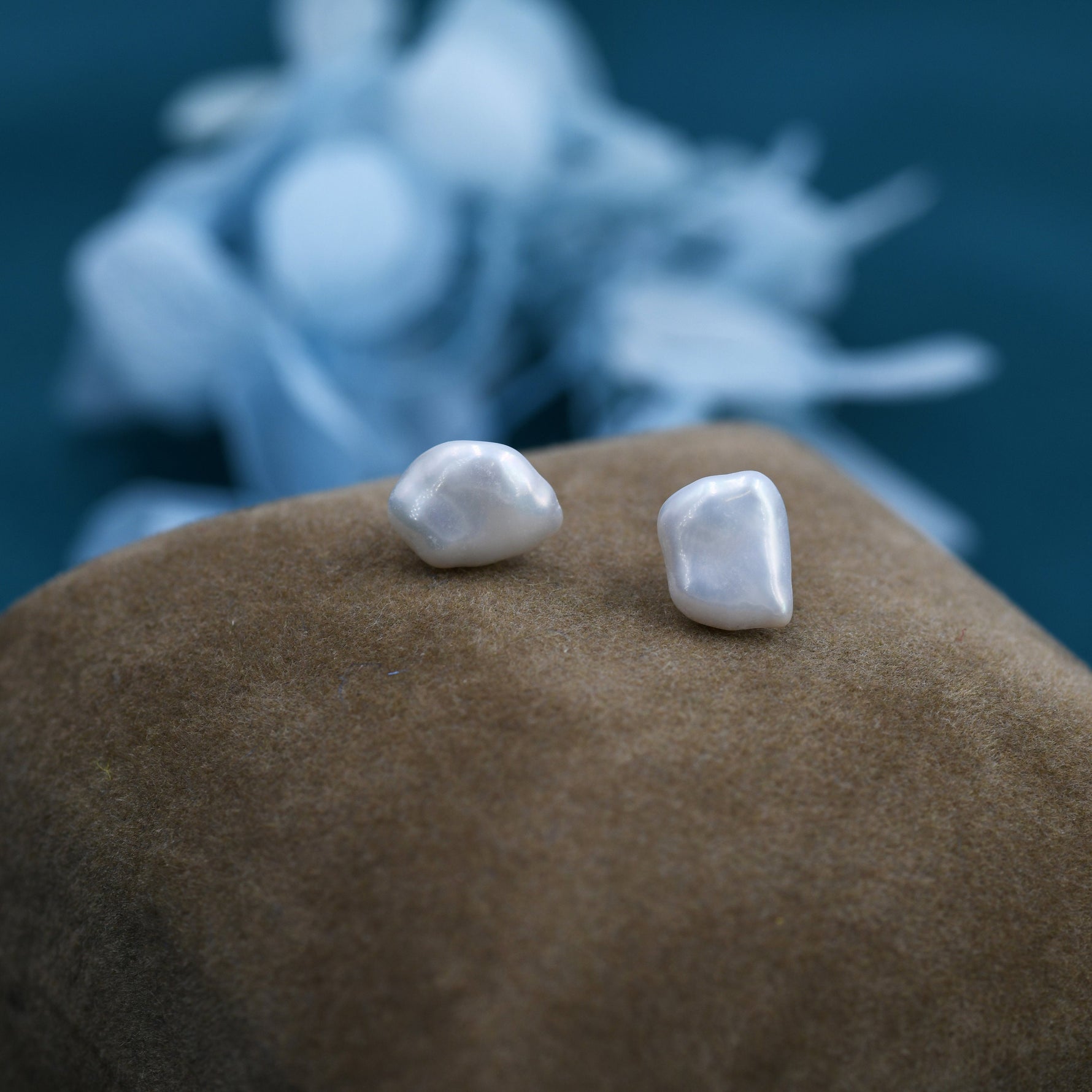 Sterling Silver Genuine Baroque Pearl Stud Earrings, 8mm, Natural Pearl Earrings, Irregular Shape Keshi Pearl Earrings