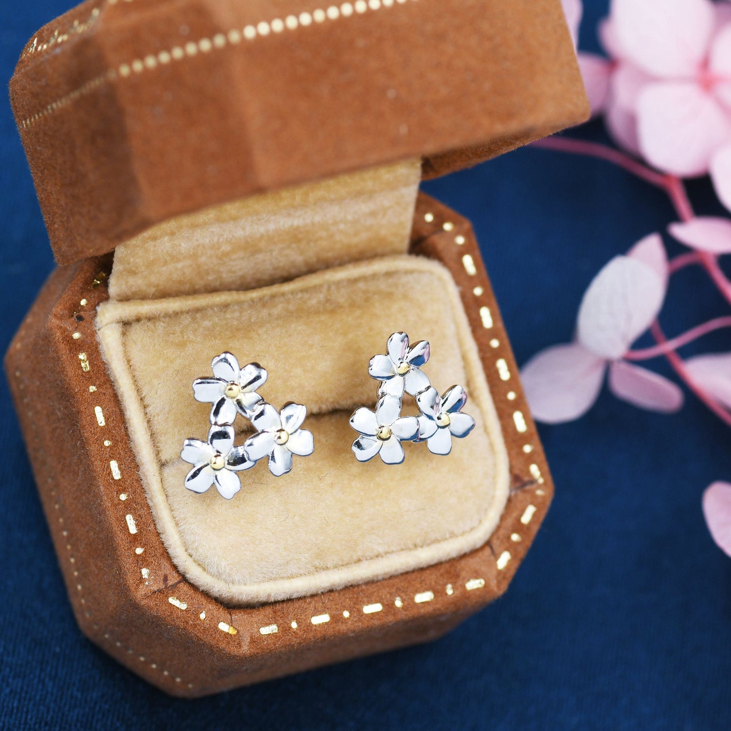 Cherry Blossom Flower Stud Earrings in Sterling Silver,  Cherry Blossom Flower Earrings, Daisy Earrings, Flower Bouquets Earrings