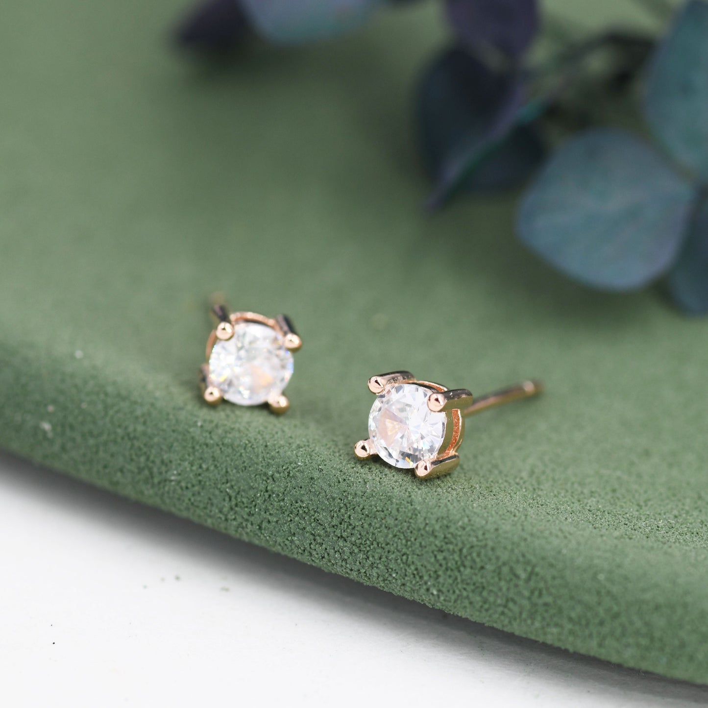 Sterling Silver Tiny CZ Stud Earrings, Barely Visible, 3mm or 4mm, Extra Small CZ Stud, Silver, Gold and Rose Gold, Cubic Zirconia Crystal