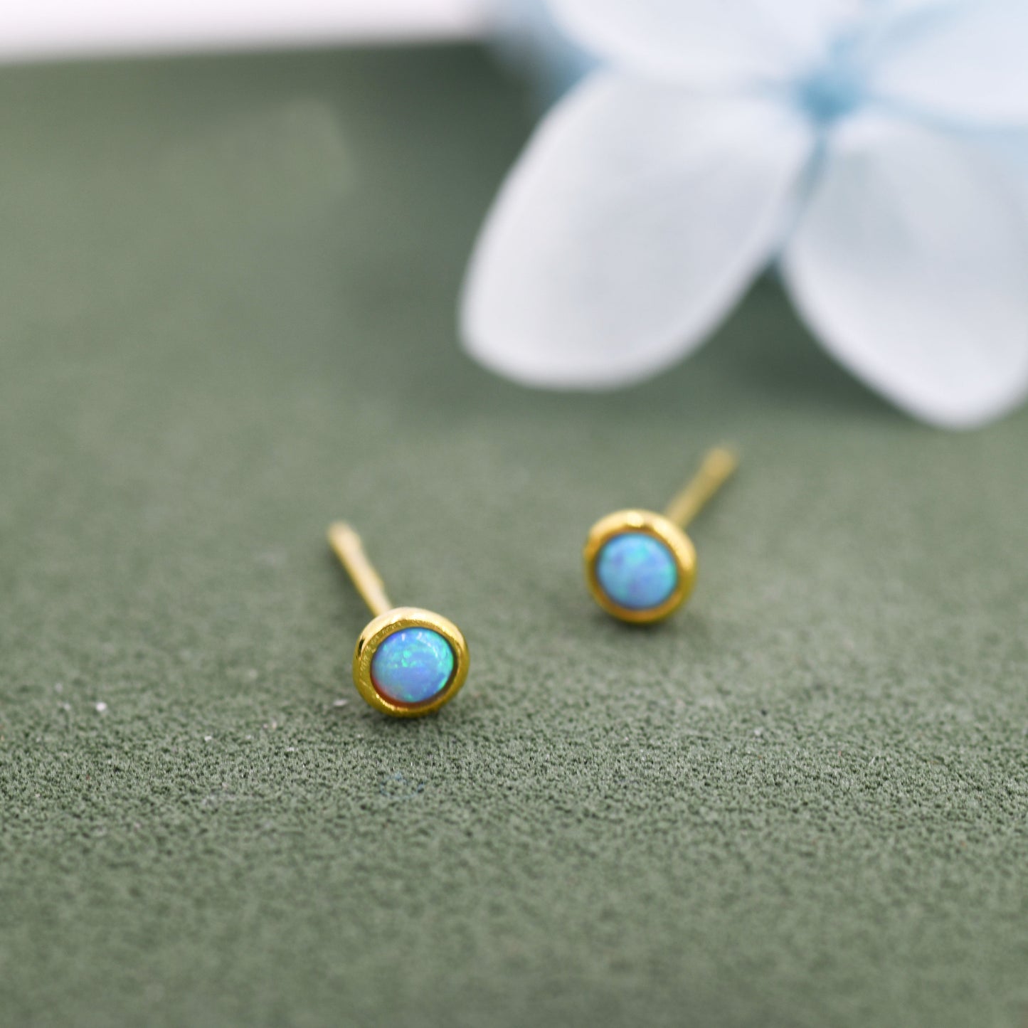 Sterling Silver Tiny Little Opal Stud Earrings, 3mm Blue or White Opal, Gold or Silver, Semi-precious Jewellery