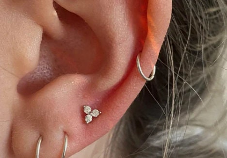 Very Tiny Three Dot Trio Stud Earrings in Sterling Silver with Sparkly CZ Crystals, Simple and Minimalist, Geometric and Discreet