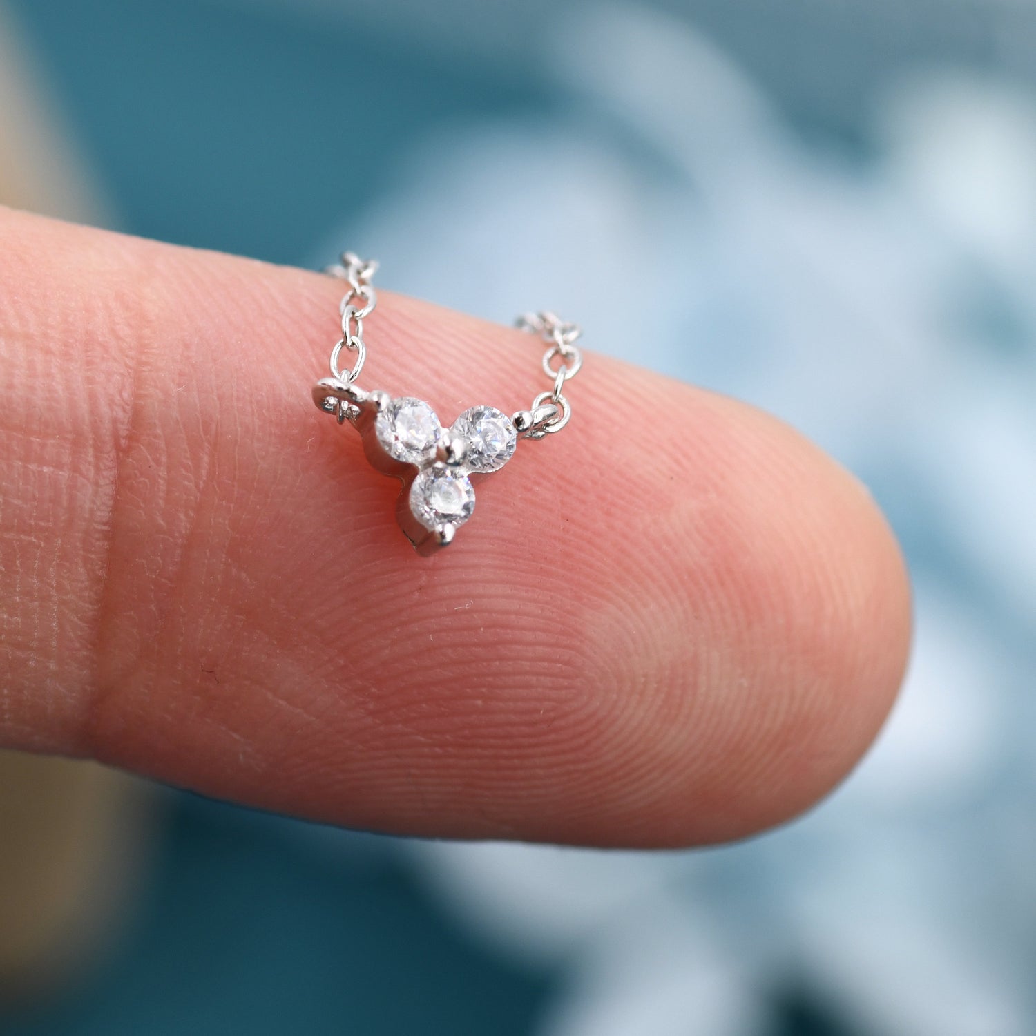 Tiny CZ Trinity Pendant Necklace