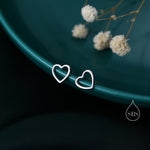 Open Heart Heart Stud Earrings in Sterling Silver, Silver or Gold or Rose Gold, Heart Earrings, Fun and Quirky Jewellery