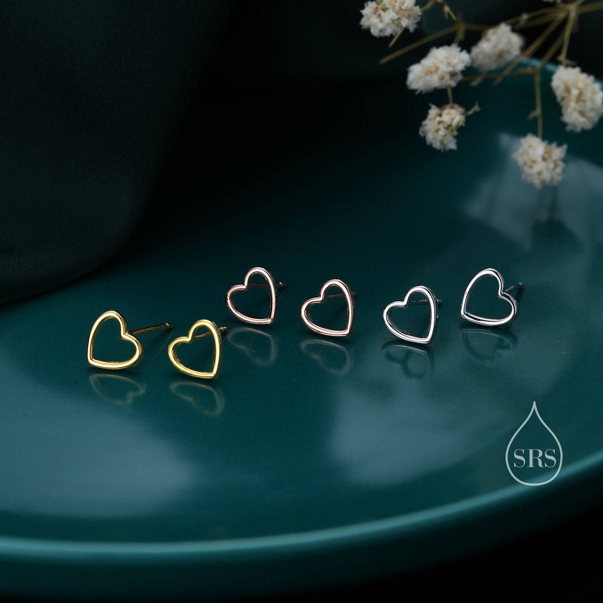 Open Heart Heart Stud Earrings in Sterling Silver, Silver or Gold or Rose Gold, Heart Earrings, Fun and Quirky Jewellery