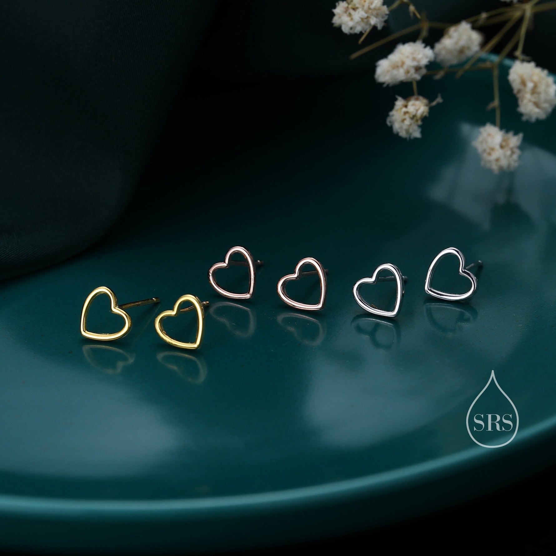 Open Heart Heart Stud Earrings in Sterling Silver, Silver or Gold or Rose Gold, Heart Earrings, Fun and Quirky Jewellery