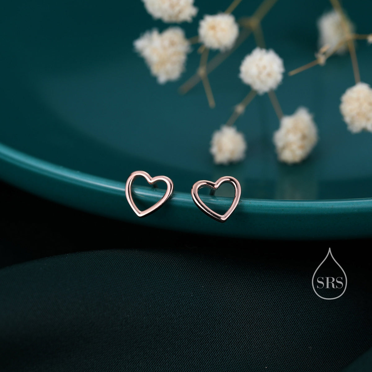 Open Heart Heart Stud Earrings in Sterling Silver, Silver or Gold or Rose Gold, Heart Earrings, Fun and Quirky Jewellery