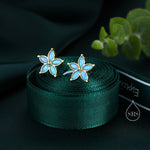 Blue Opal Flower Stud Earrings in Sterling Silver - Gold or Silver - Opal Forget-me-not - Opal Cluster - Petite Stud Earrings