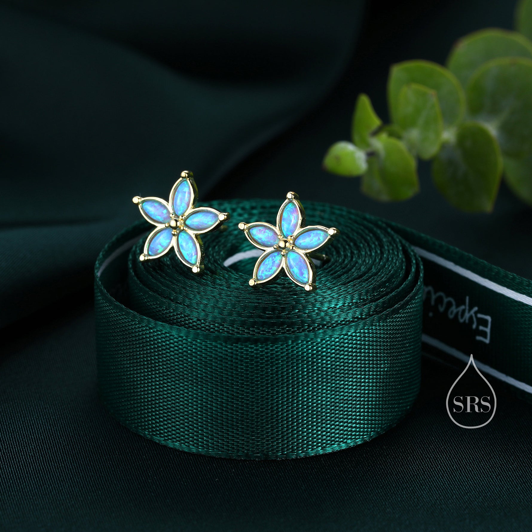 Blue Opal Flower Stud Earrings in Sterling Silver - Gold or Silver - Opal Forget-me-not - Opal Cluster - Petite Stud Earrings