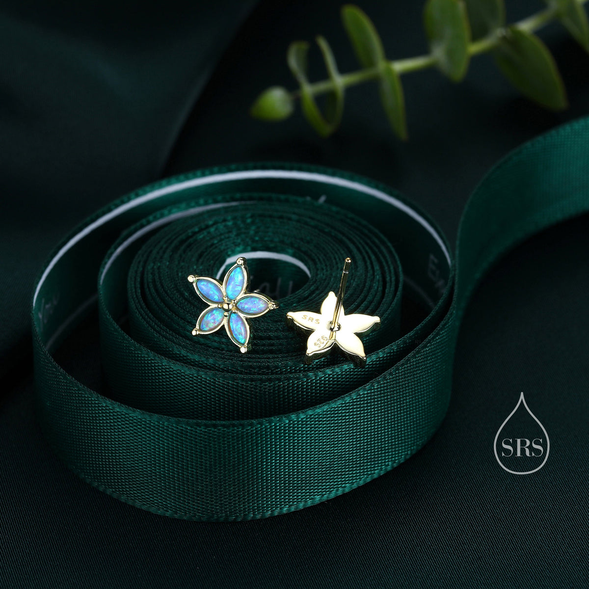 Blue Opal Flower Stud Earrings in Sterling Silver - Gold or Silver - Opal Forget-me-not - Opal Cluster - Petite Stud Earrings