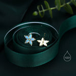 Blue Opal Flower Stud Earrings in Sterling Silver - Gold or Silver - Opal Forget-me-not - Opal Cluster - Petite Stud Earrings
