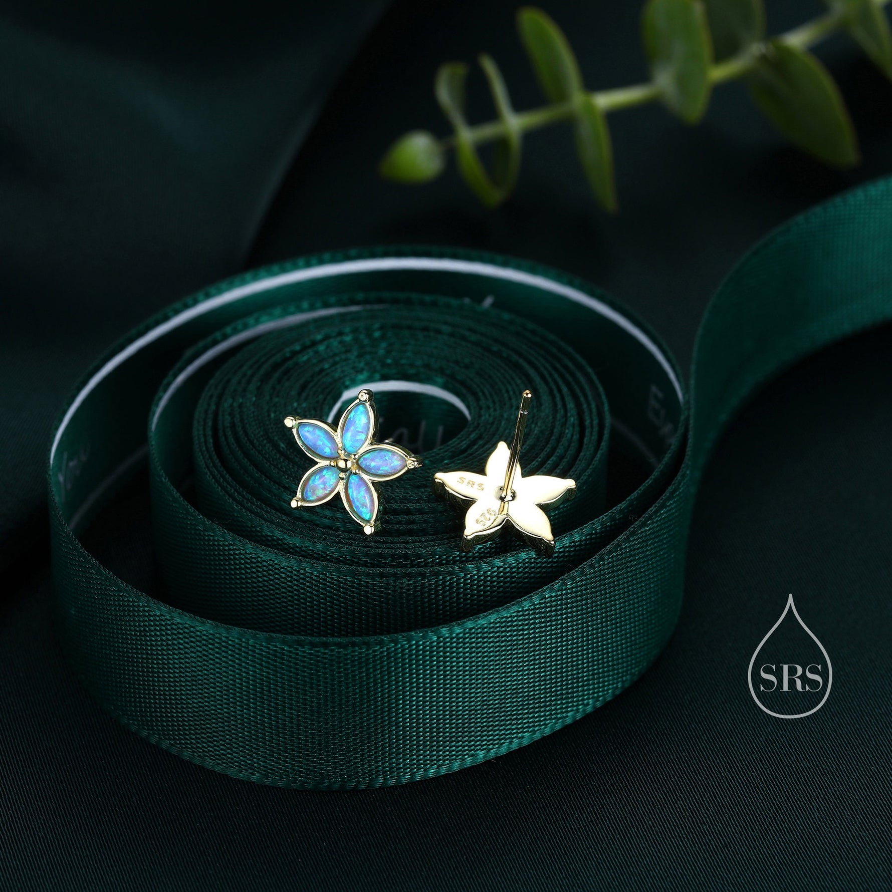 Blue Opal Flower Stud Earrings in Sterling Silver - Gold or Silver - Opal Forget-me-not - Opal Cluster - Petite Stud Earrings