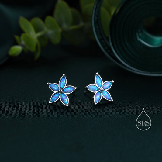 Blue Opal Flower Stud Earrings in Sterling Silver - Gold or Silver - Opal Forget-me-not - Opal Cluster - Petite Stud Earrings