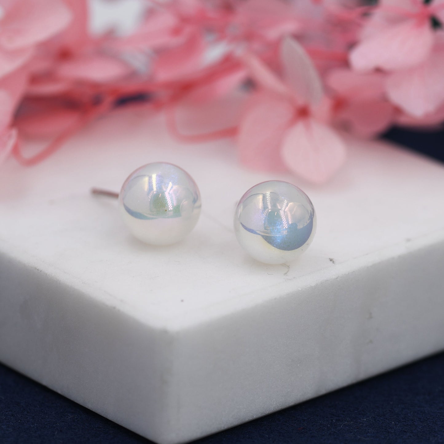 Mermaid Bubble Stud Earrings in Sterling Silver, Aurora Colour Changing Bauble Earrings, AB Ball Earrings