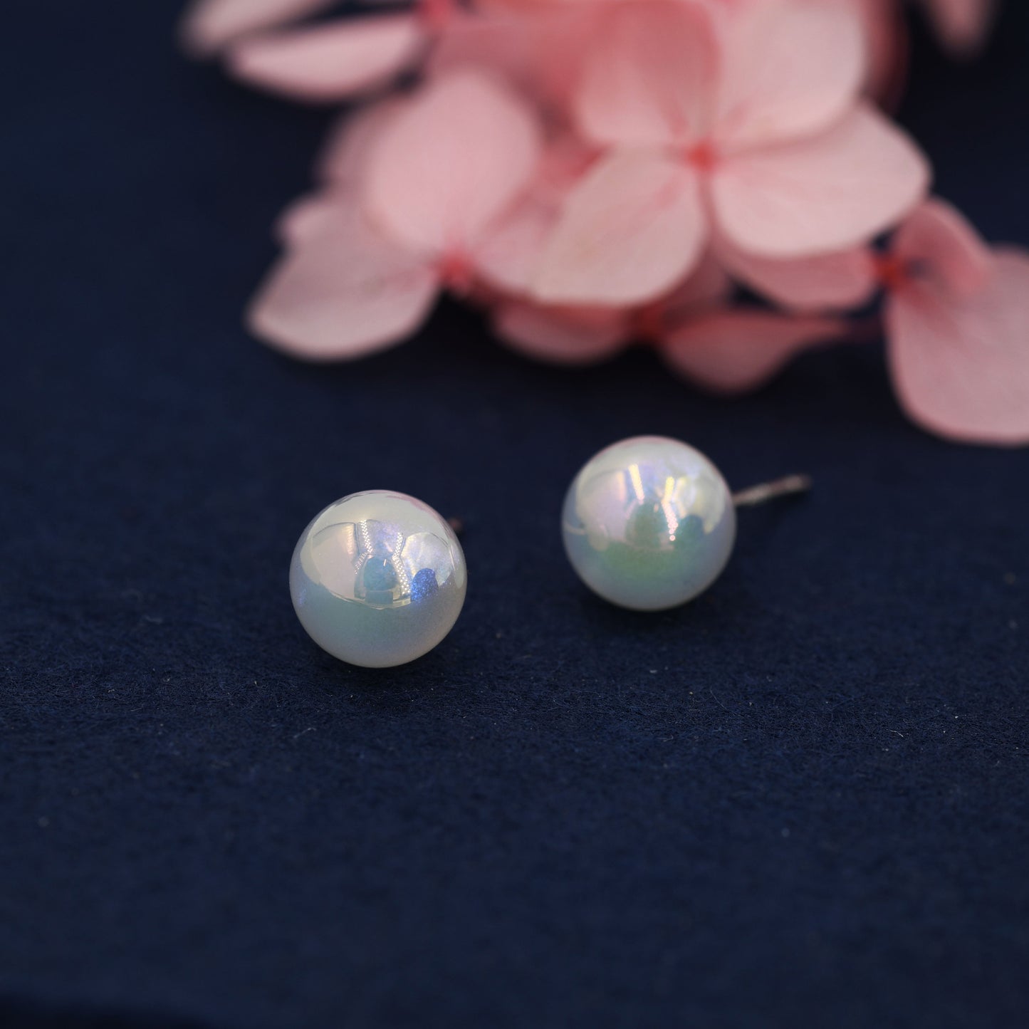 Mermaid Bubble Stud Earrings in Sterling Silver, Aurora Colour Changing Bauble Earrings, AB Ball Earrings