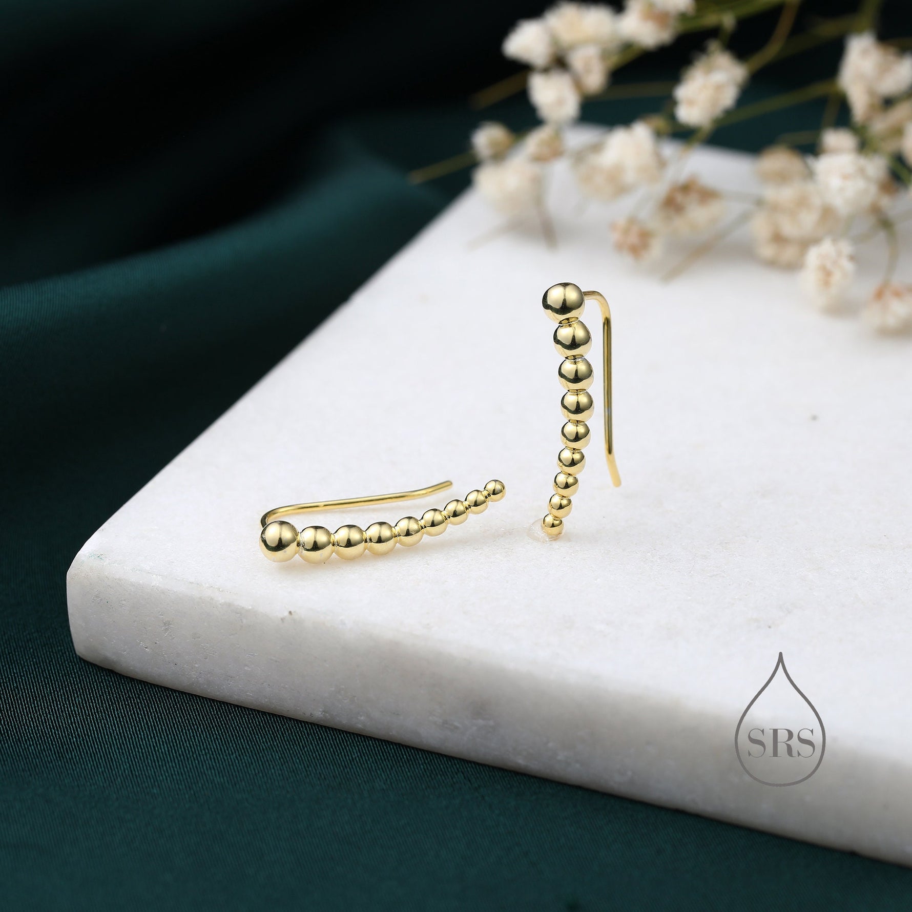 Dotted Pebble Crawler Earrings in Sterling Silver, Silver, Gold or Rose Gold, Beaded Ear Crawlers, Dots Ball Crawler, Bobble Crawlers