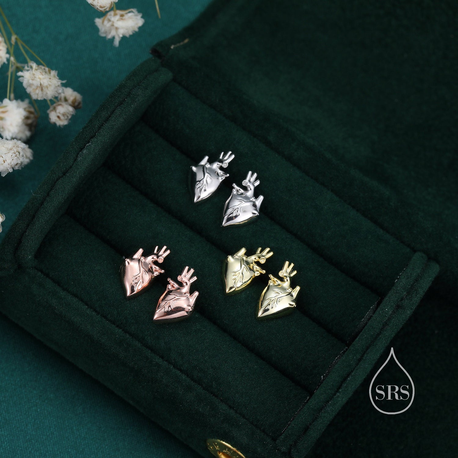 Anatomical Heart Jewellery Set — Stud Earrings, Hoop Earrings, Ring & Necklace