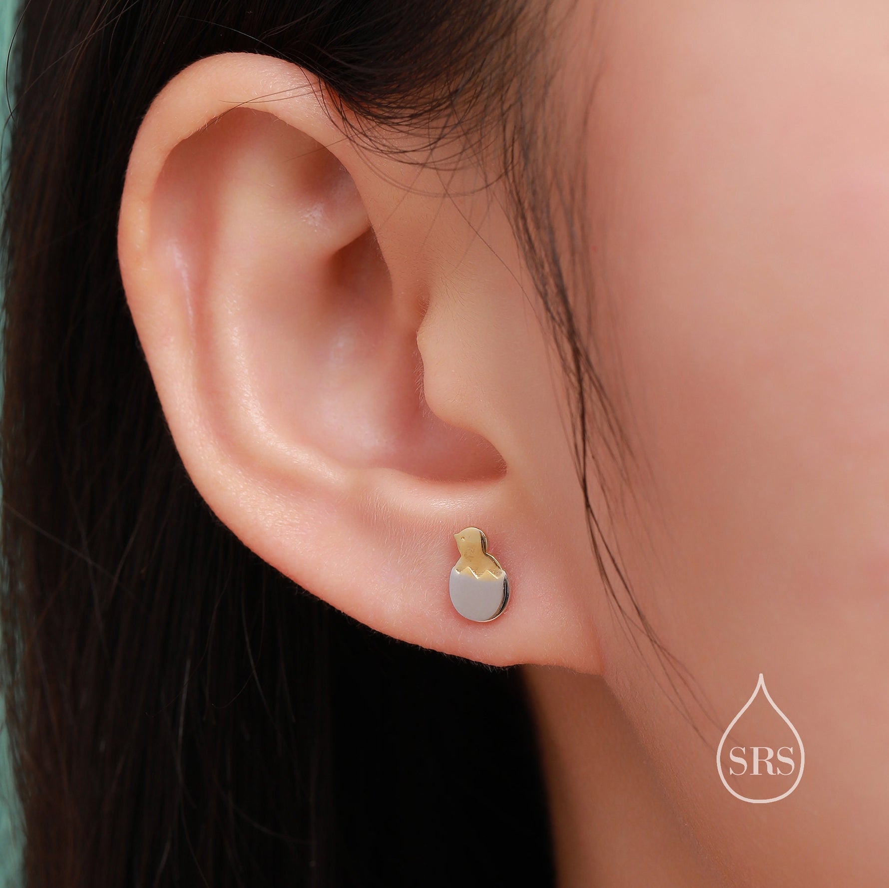 Chick and Egg Stud Earrings in Sterling Silver, Chicken Bird Earrings, Silver Chicken Stud, Silver and Gold, Bird Earrings