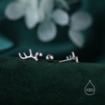Stag Deer Antler Screw Back Earrings in Sterling Silver, Antler Barbell Earrings, - Cute, Fun, Whimsical and Pretty Jewellery