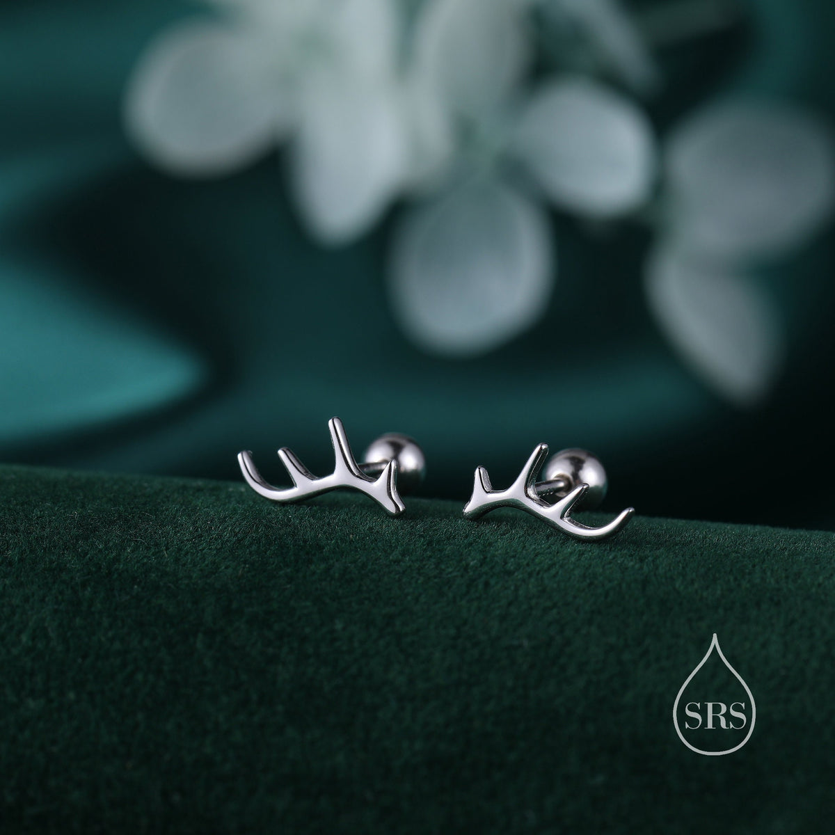 Stag Deer Antler Screw Back Earrings in Sterling Silver, Antler Barbell Earrings, - Cute, Fun, Whimsical and Pretty Jewellery