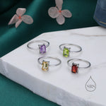 Genuine Emerald Cut Peridot Ring in Sterling Silver, Natural Peridot Stone Ring, Stacking Rings, US 5-8
