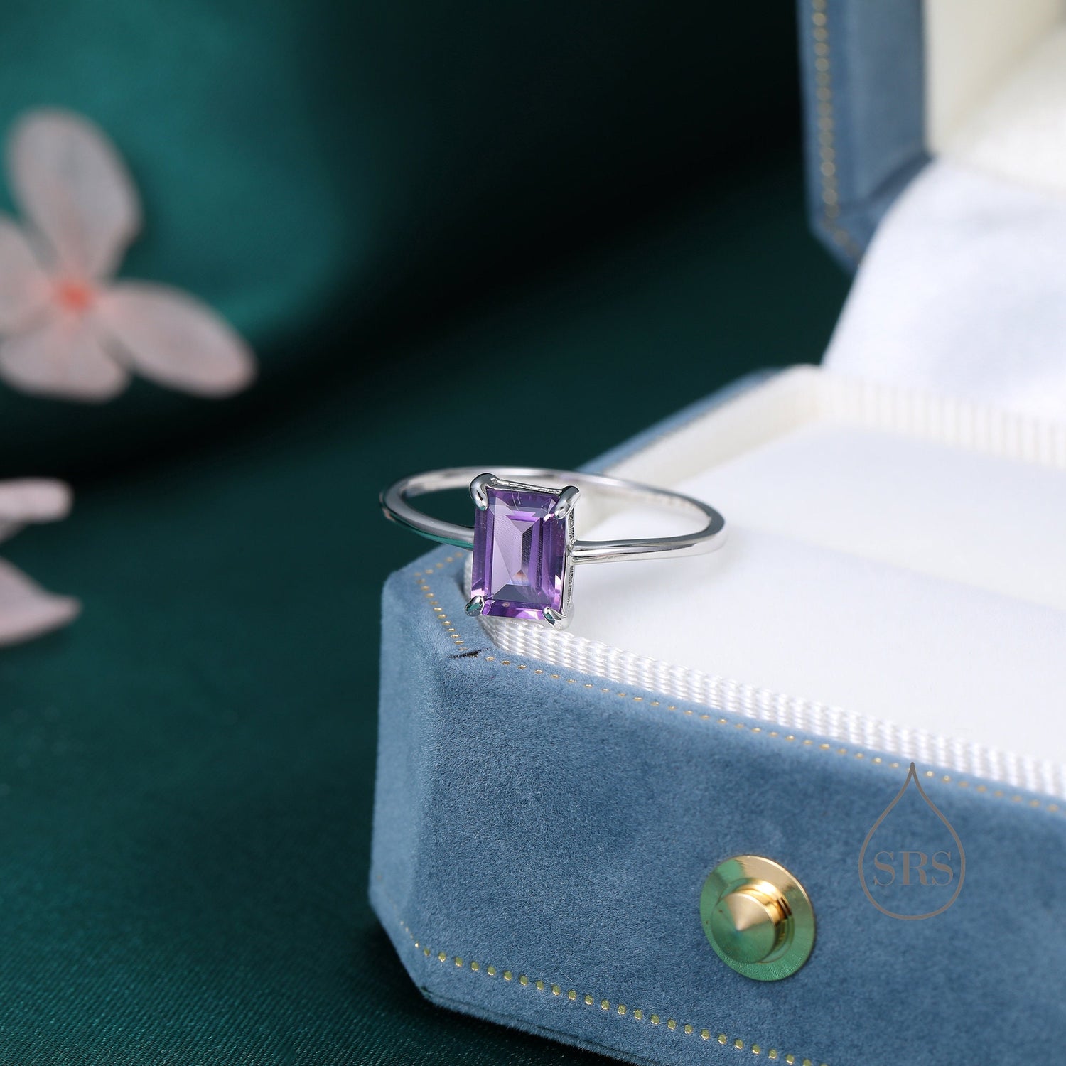Emerald Cut Amethyst Gemstone Ring