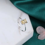 Genuine Emerald Cut Citrine Ring in Sterling Silver, Natural Citrine Stone Ring, Stacking Rings, US 5-8
