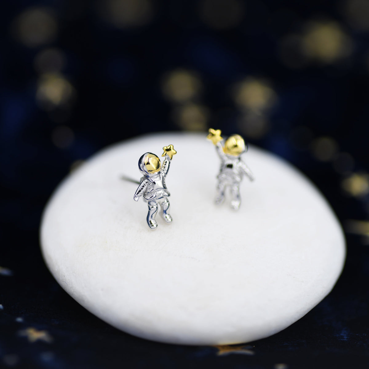 Extra Tiny Spaceman Astronaut Stud Earrings in Sterling Silver - Miniature Space Earrings - Planet Earrings - Whimsical and Pretty Jewellery
