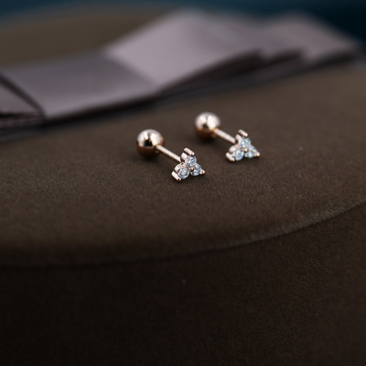 Very Tiny Three Dot Trio 18G Screw Back Earrings in Sterling Silver with Sparkly CZ Crystals