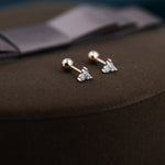 Very Tiny Three Dot Trio 18G Screw Back Earrings in Sterling Silver with Sparkly CZ Crystals