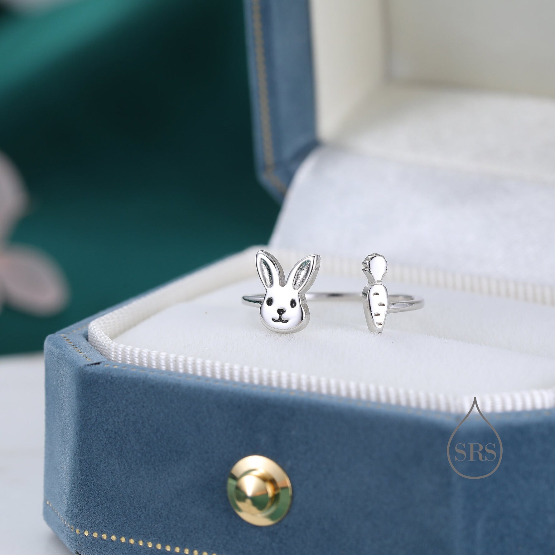 Super Cute Rabbit and Carrot Open Ring in Sterling Silver, Adjustable, Bunny and Carrot Ring, Rabbit Ring