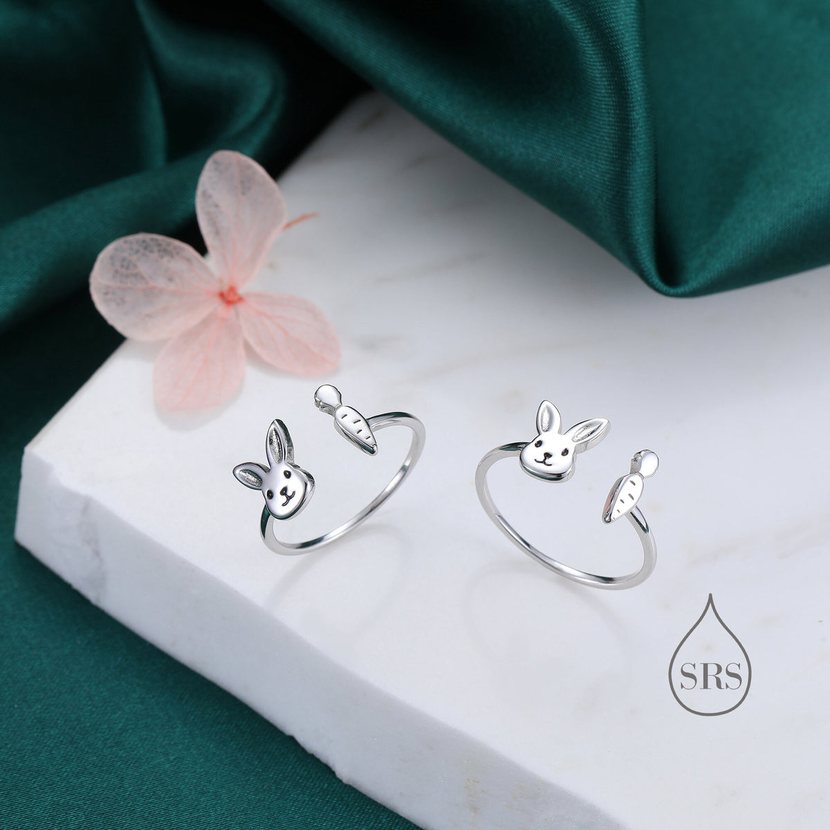 Super Cute Rabbit and Carrot Open Ring in Sterling Silver, Adjustable, Bunny and Carrot Ring, Rabbit Ring