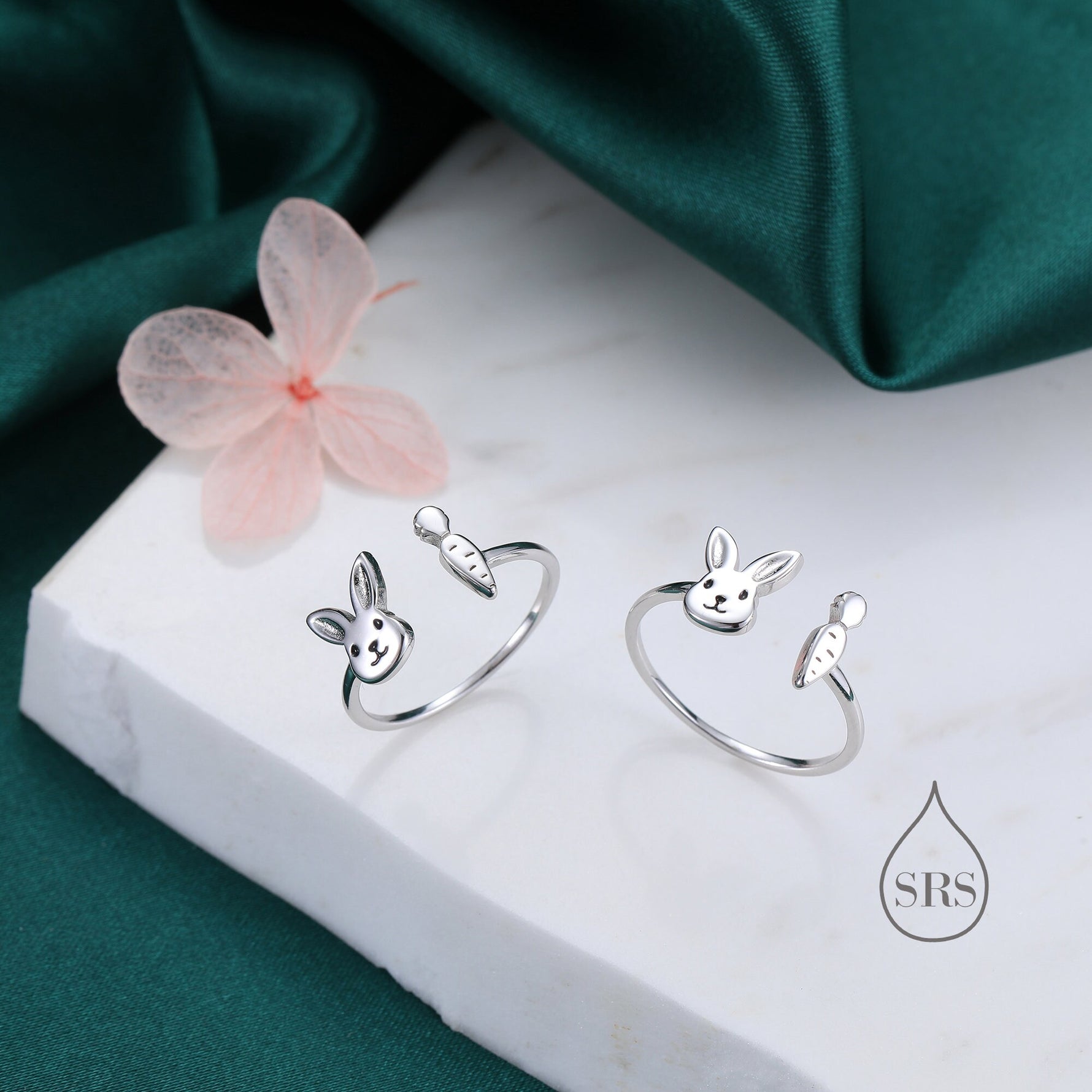 Super Cute Rabbit and Carrot Open Ring in Sterling Silver, Adjustable, Bunny and Carrot Ring, Rabbit Ring