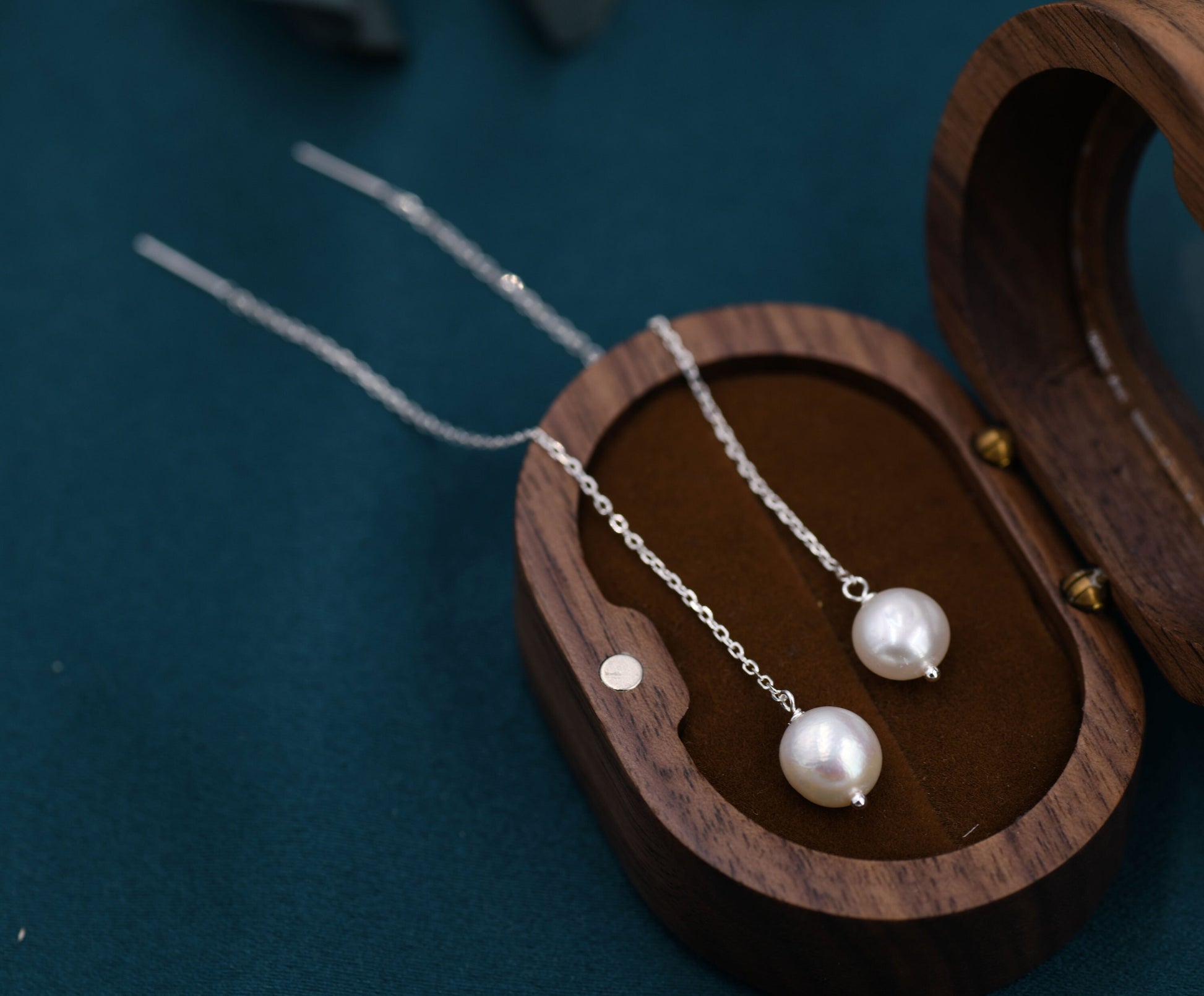 Genuine Fresh Water Pearl Threader Earrings in Sterling Silver, 9cm Long Ear Threaders, Natural Drop Baroque Pearl Ear Threaders,