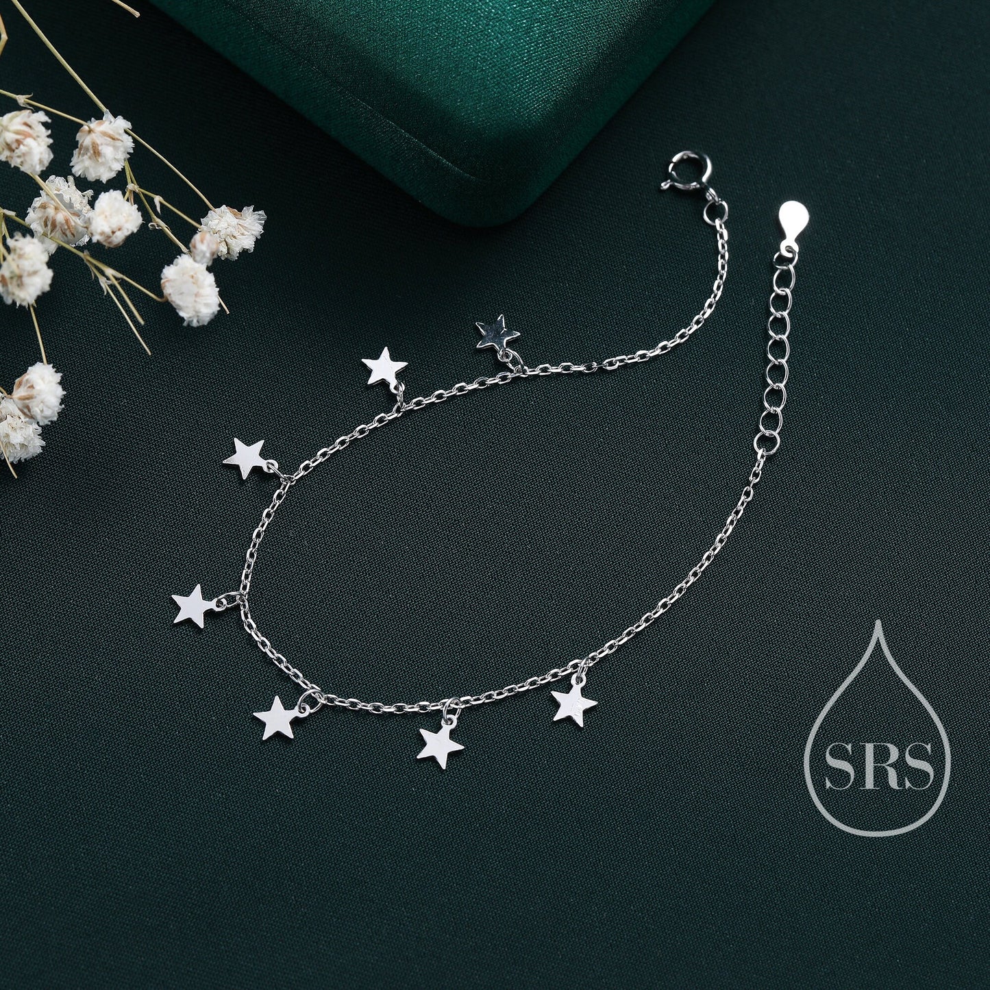 Sterling Silver Star Charm Bracelet or Anklet, Dangle Star Bracelet in Sterling Silver, Star Bracelet, Celestial Jewellery