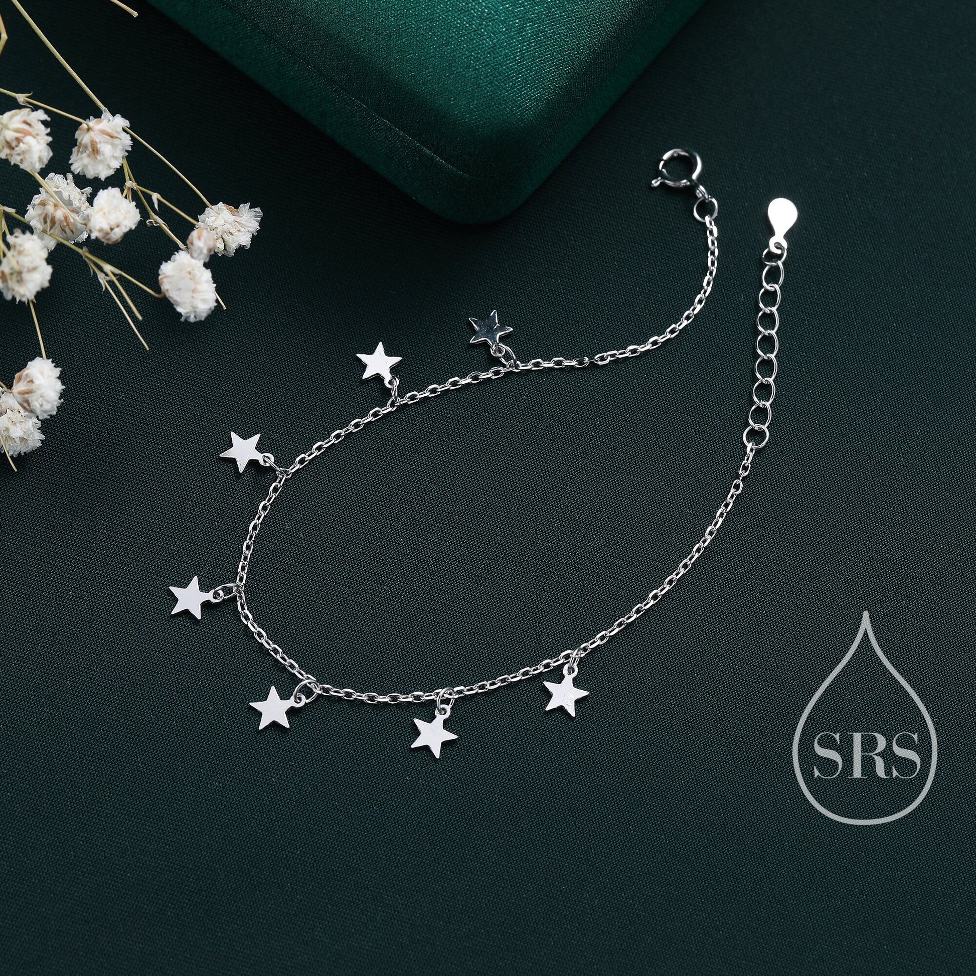 Sterling Silver Star Charm Bracelet or Anklet, Dangle Star Bracelet in Sterling Silver, Star Bracelet, Celestial Jewellery