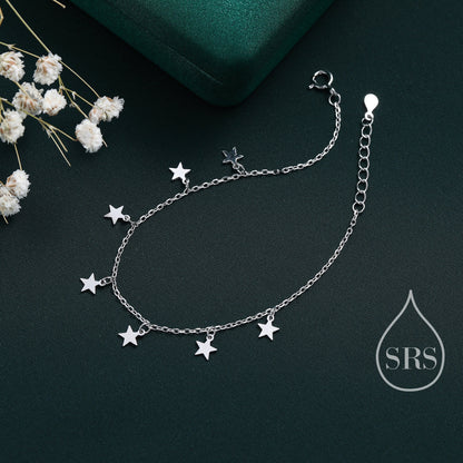 Sterling Silver Star Charm Bracelet or Anklet, Dangle Star Bracelet in Sterling Silver, Star Bracelet, Celestial Jewellery
